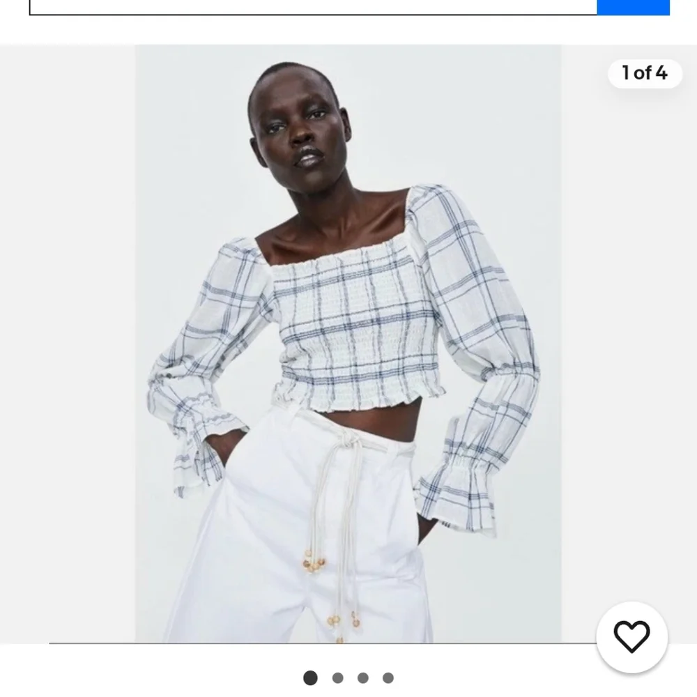 Zara | Plaid Long Sleeve Crop Top with Smocking At Chest 100% Cotton - M - Picture 1 of 10